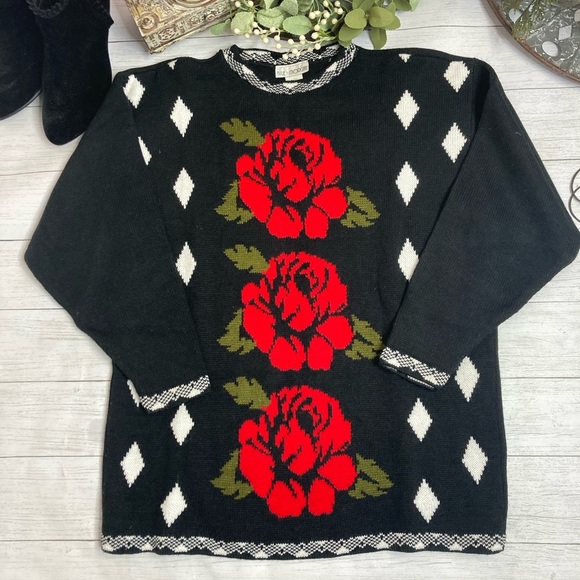 Vintage 80’s Blue Morgan Floral Sweater - Picture 2 of 9